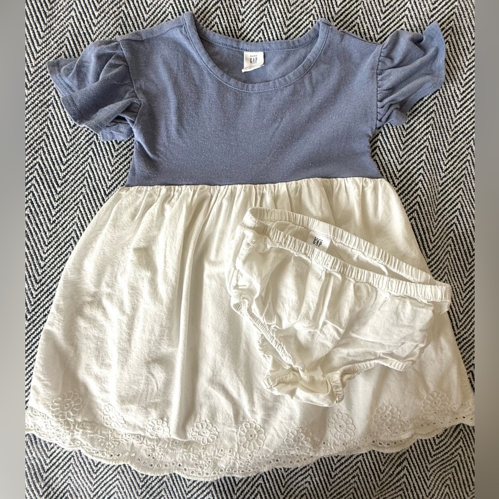 Baby GAP Toddler Dress with Bloomers | Blue & White Eyelet | 2T